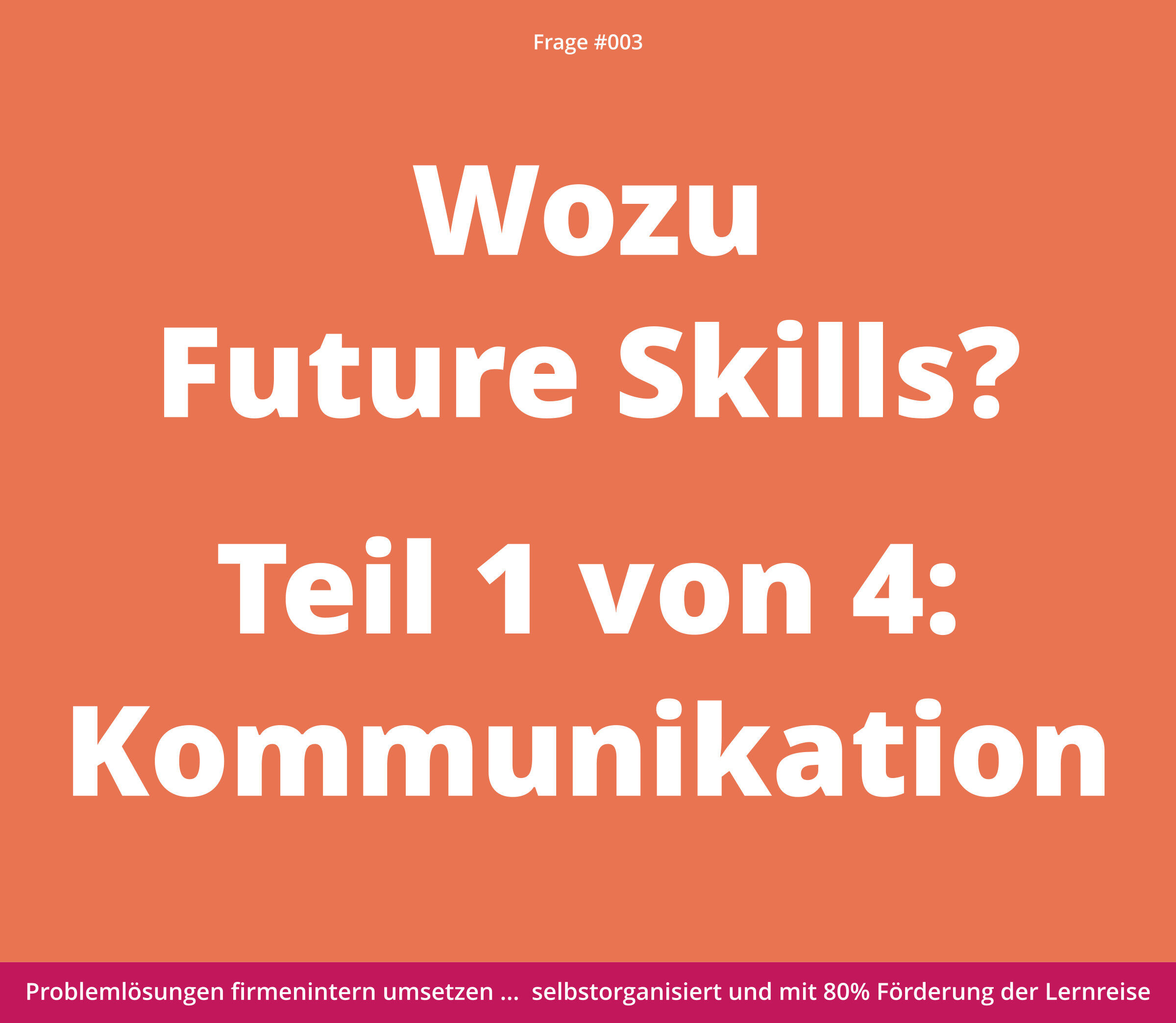 Weißer Text auf orangefarbenem Hintergrund: "Wozu Future Skills? Teil 1 von 4: Kommunikation". Darunter das Logo von INQA Coaching.