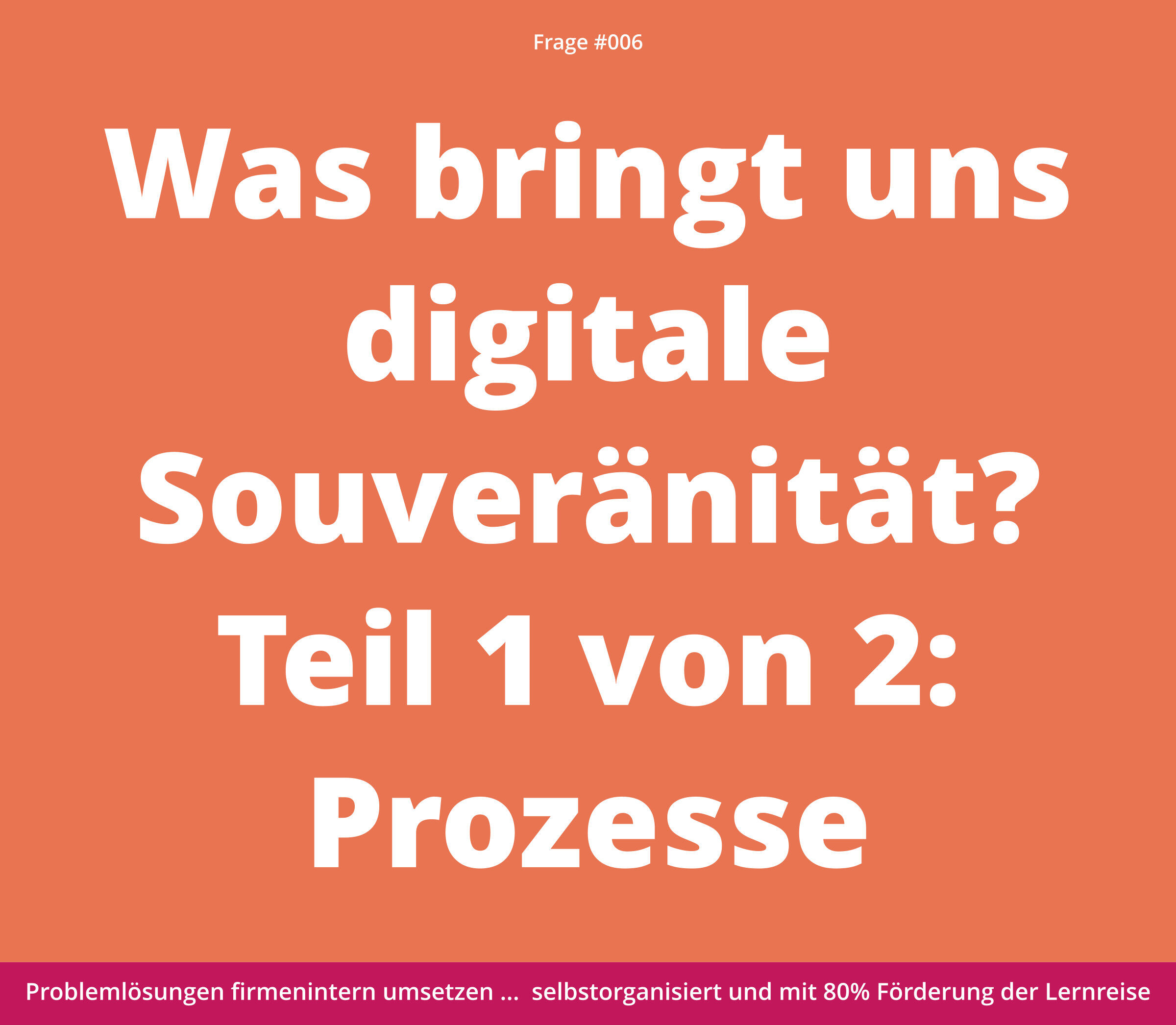 Der weiße Text auf orangefarbenem Hintergrund lautet: "Was bringt uns digitale Souveränität? Teil 1 von 2: Prozesse".