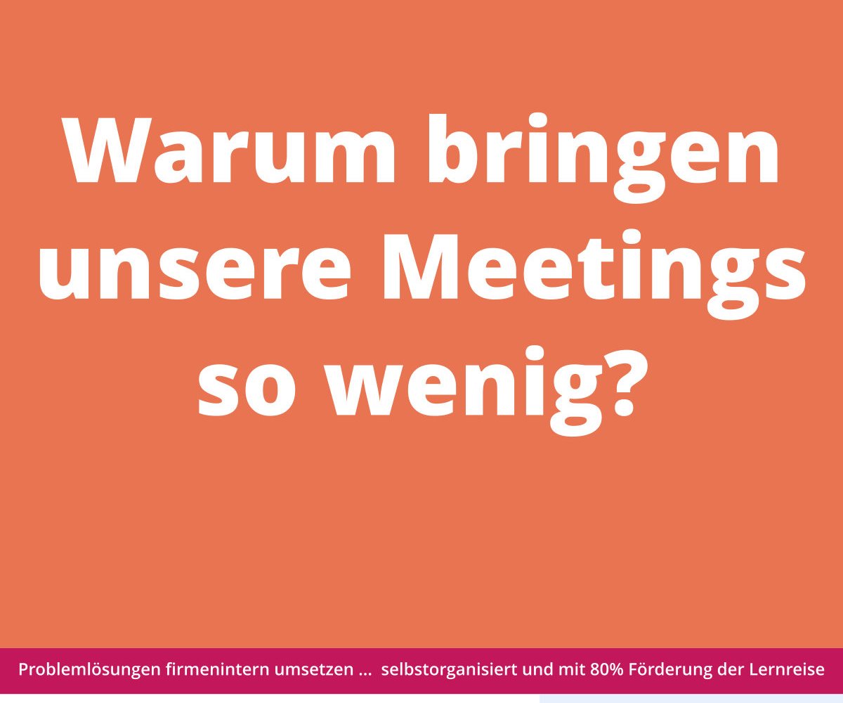 Der Text auf Deutsch befasst sich mit der Frage, warum Besprechungen unproduktiv sind, und enthält am Ende einen Hinweis zur Problemlösung und zur Finanzierung.